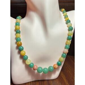 Jewelmark designer 14k solid yellow gold clasp multicolor genuine jade necklace
